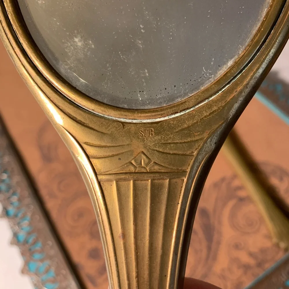Antique Brass Hand Mirror and Brush Set (B21)